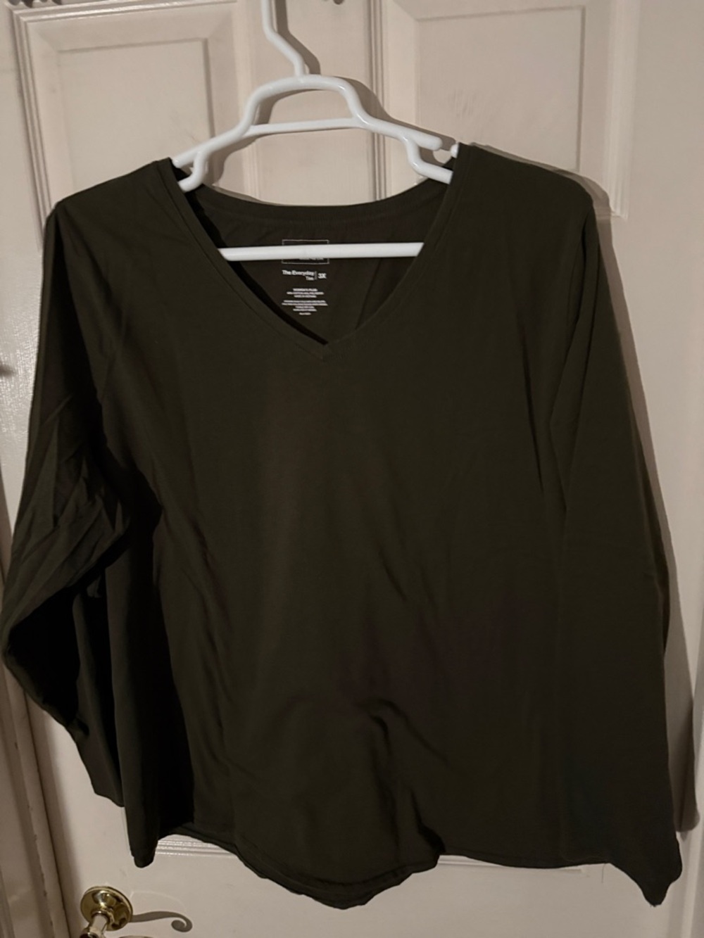 Sonoma Everyday Tee 3X V-Neck Long Sleeve Top - Olive Green
